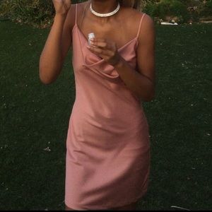 Missguided Pink Satin Cowl Neck Shift Dress